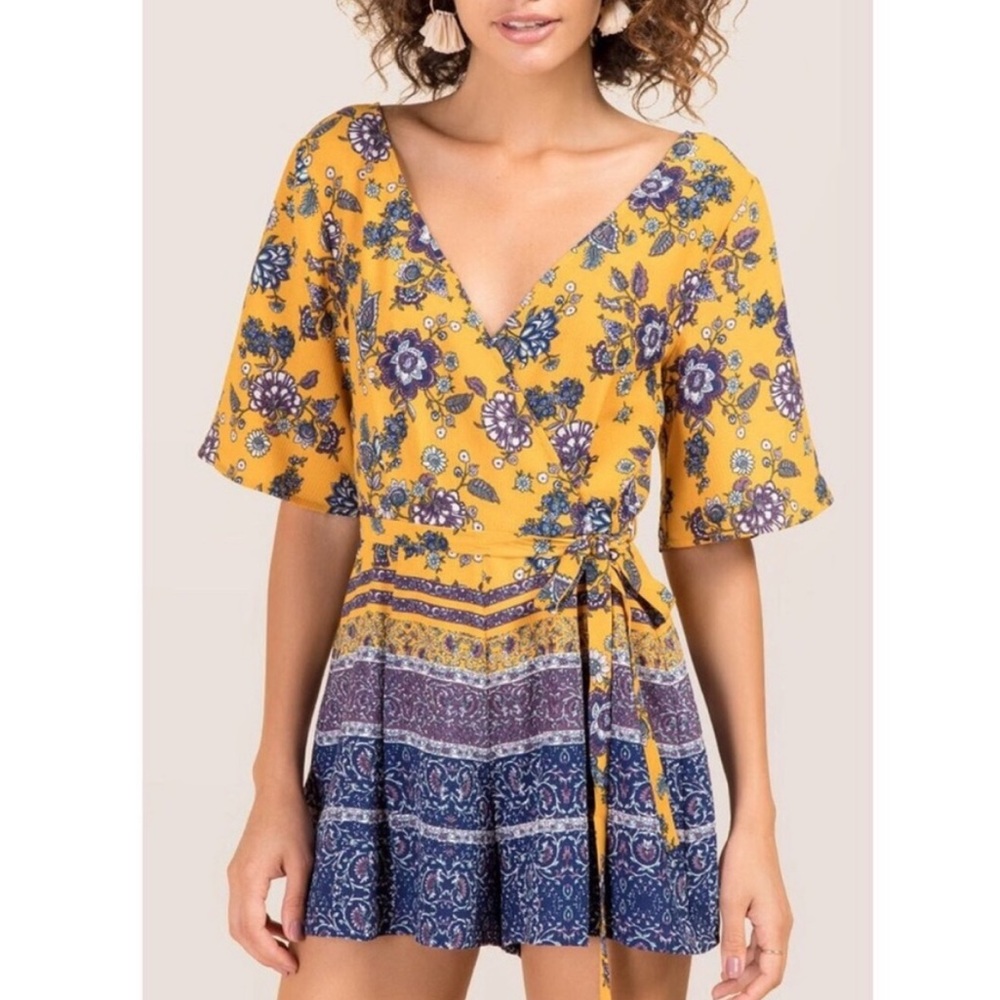 Francescas Miami Yellow Blue Floral Paisley Romper